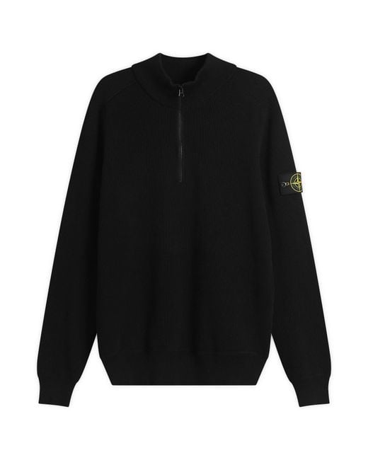 Stone Island Black Ribbed Soft Cotton Half Zip Knit Jumper for men