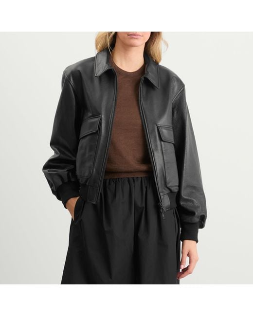NOTHING WRITTEN Black Classic Leather Flight Jacket