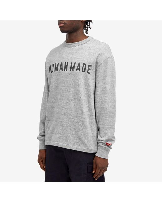 Human Made Gray Arch Logo Long Sleeve T-Shirt for men
