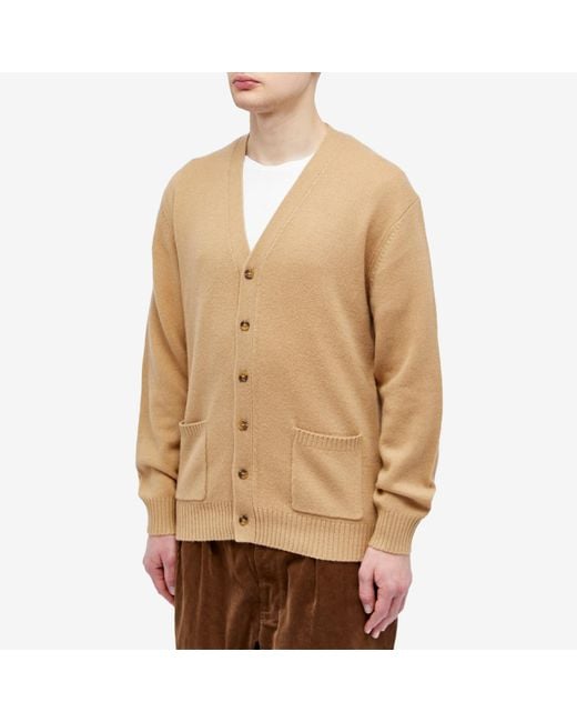 Beams Plus Natural 7G Elbow Patch Cardigan for men