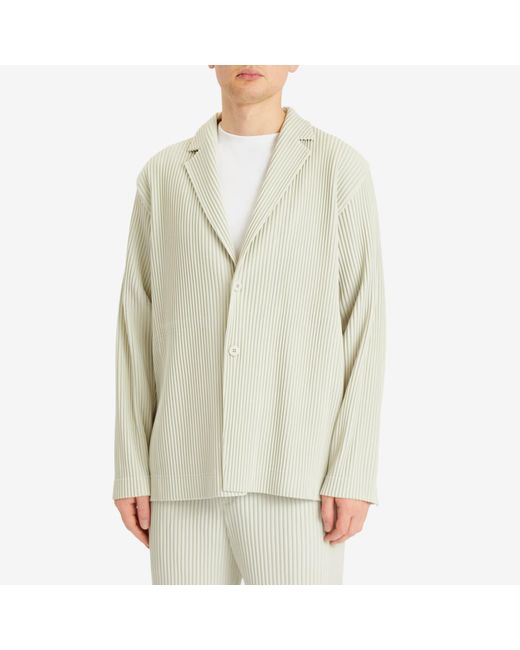 Homme Plissé Issey Miyake White Pleated Single Breasted Blazer for men