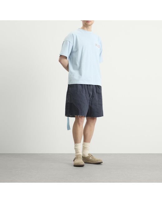 EBIT Blue Octagon Patch Denim Lofty Shorts for men