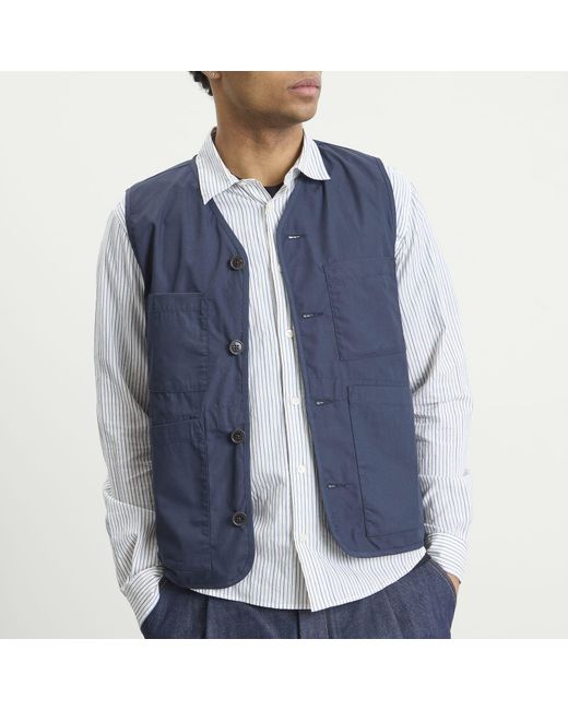 Universal Works Blue Recycled Poly Tech City Waistcoat for men