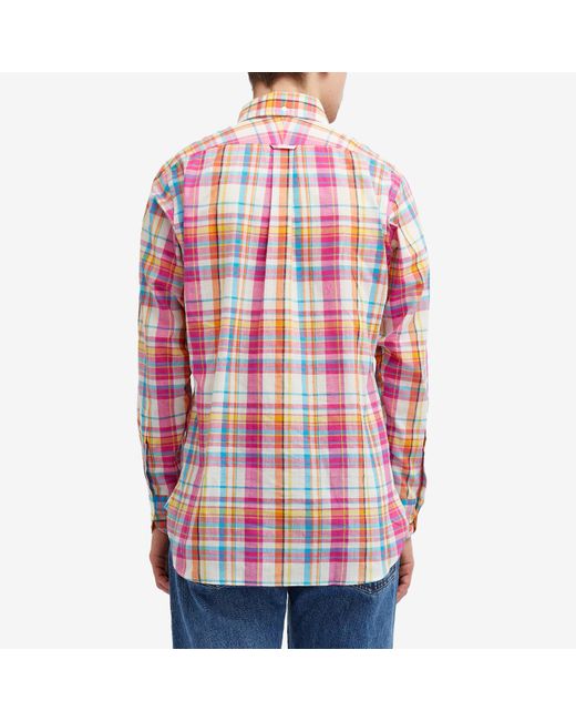 Drake's Red Madras Button Down Shirt Multi for men