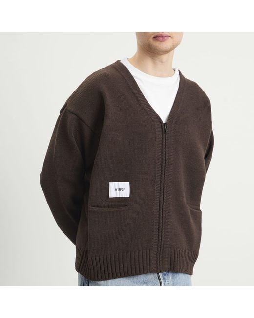 (w)taps Brown Palmer Zip Cardigan for men