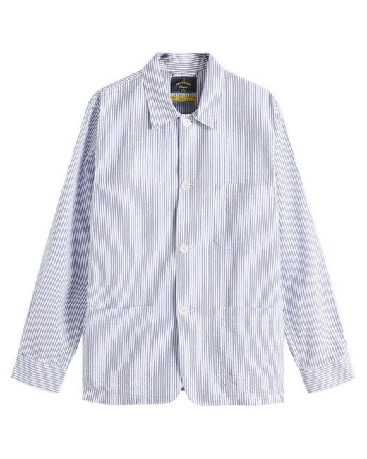Portuguese Flannel Blue Labura Stripe Seersucker Chore Jacket for men