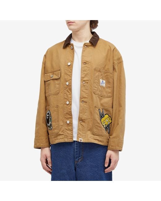 ジャケット・アウター A Bathing Ape x 3RD TEAM Logo Coverall A Bathing Ape Washed Duck Coverall Jacket in Brown for Men | Lyst