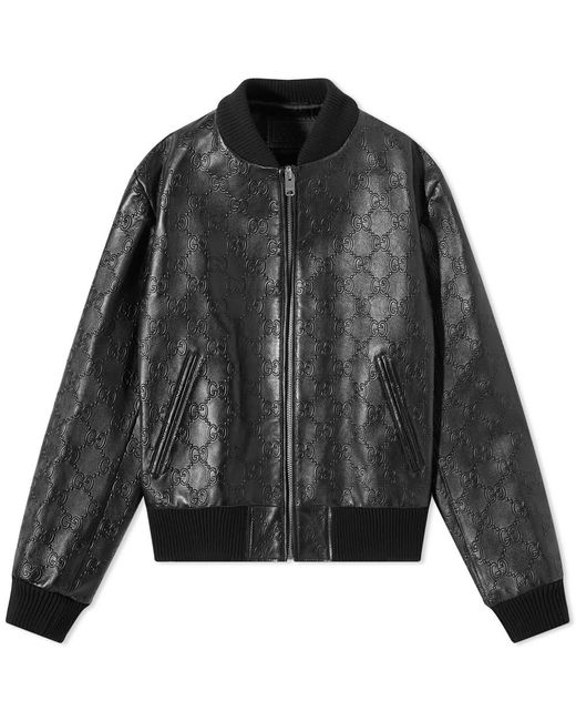 Gucci gg Embossed Leather Jacket in Black for Men | Lyst