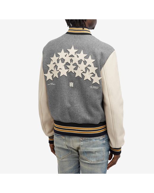 Amiri Gray Oversized Stars Varsity Jacket for men