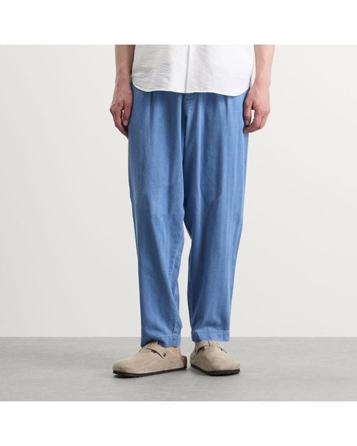 Universal Works Blue Herringbone Rec. Pleated Track Pant for men