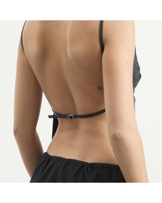 St. Agni Black Woven Leather Square Neck Top