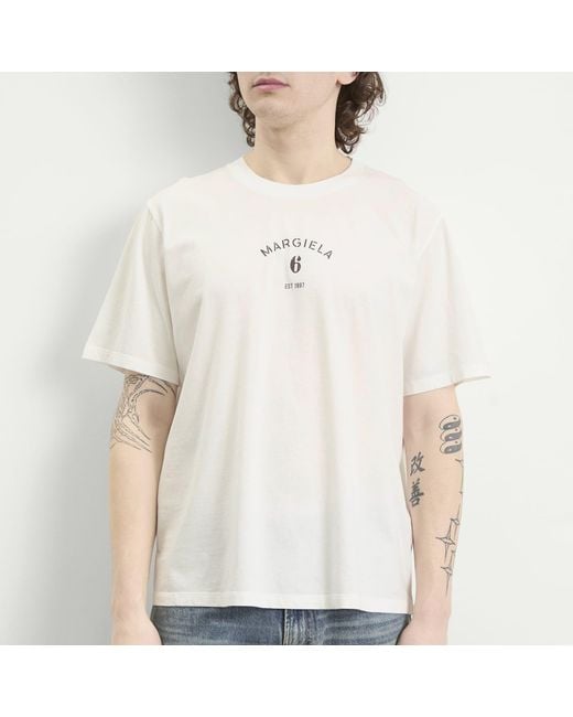 Maison Margiela White Mm6 Margiela 6 Printed T-Shirt for men