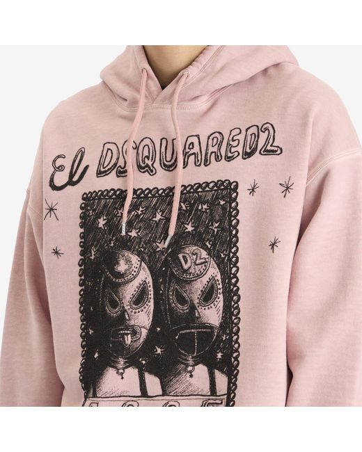 DSquared² Pink Overlay Graphic Relax Fit Hoodie for men
