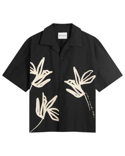 MKI Miyuki-Zoku Black Washed Ink Flower Vacation Shirt for men