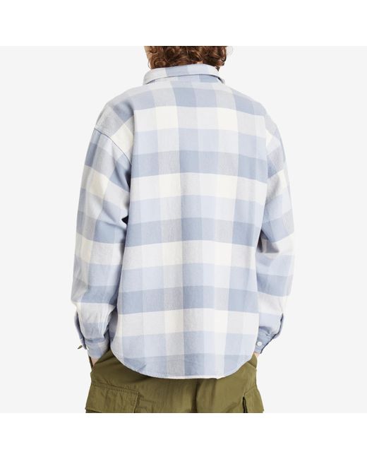 Beams Plus Blue Flannel Plaid Shirt for men