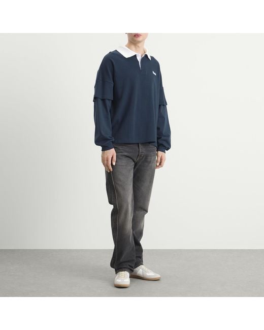 Rhude Blue Striped Layered Long Sleeve Pique Polo for men