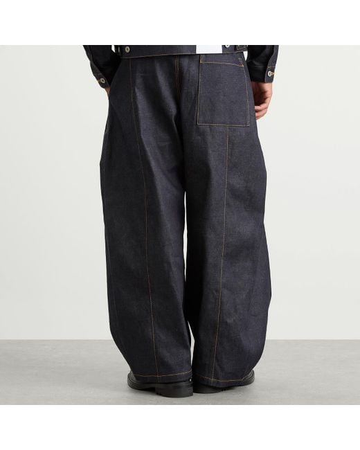 SAGE NATION Blue Raw Box Pleat Trouser for men