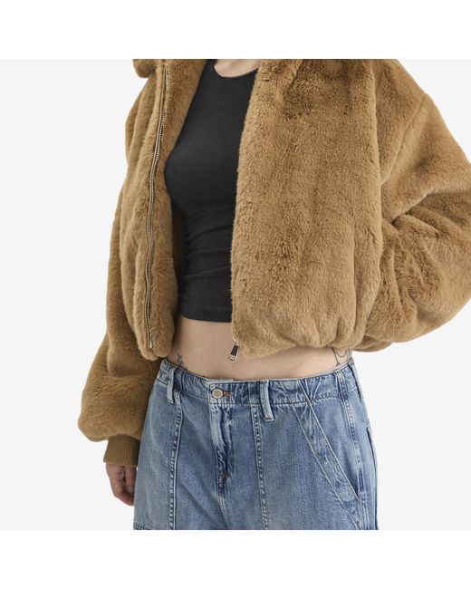 GOOD AMERICAN Brown Faux Fur Oversized Collared Coat
