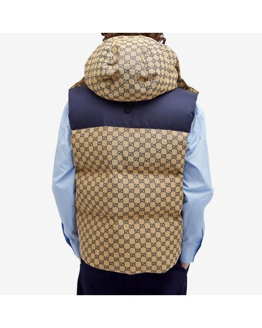 Gucci Blue Gg Panel Down Vest for men