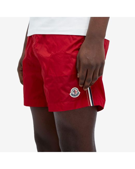 Moncler Red Nylon Logo Swim Shorts for men