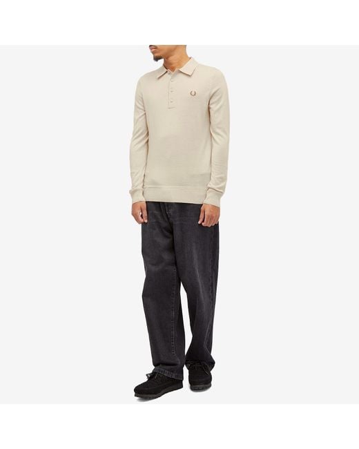 Fred Perry Long Sleeve Knit Polo in White for Men Lyst UK