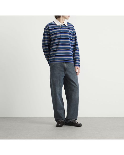 le PERE Blue Long Sleeve Rugby Polo Shirt for men