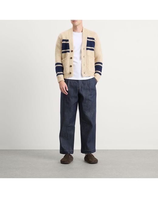 Universal Works Blue Langdale Chunky Knit Cardigan for men