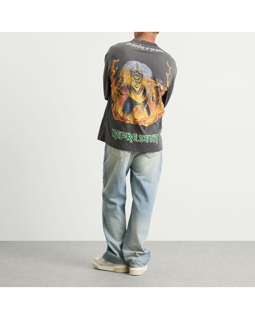 Represent Gray Iron Maiden Number Of The Beast Long Sleeve Tee for men