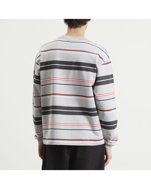 Beams Plus Gray Multi Stripe Long Sleeve T-Shirt for men
