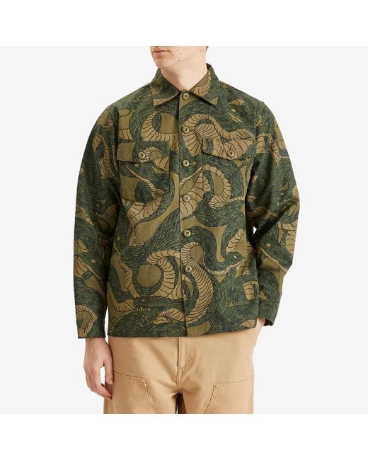 Maharishi Green Snakeskin Utility Overshirt for men
