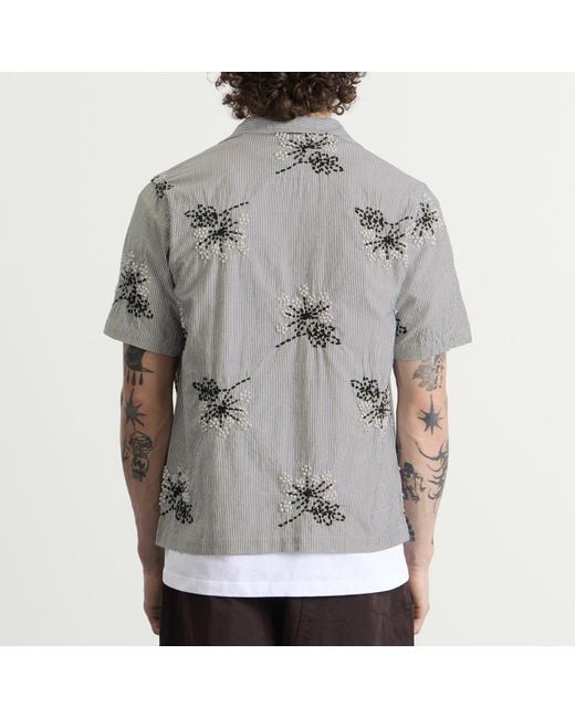 Universal Works Gray Hand Embroidered Stripe Road Shirt for men