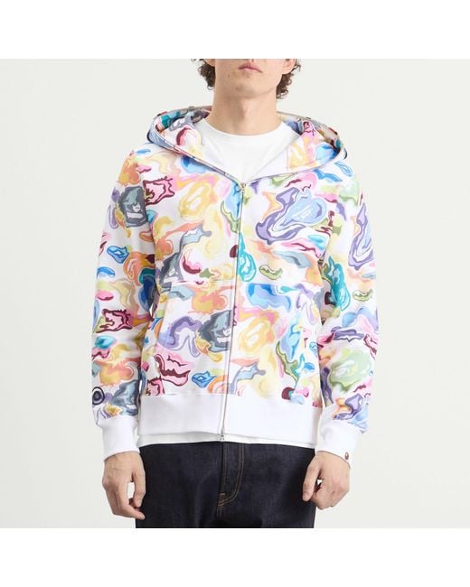 A Bathing Ape Blue Art Camo Shark Zip Hoodie for men