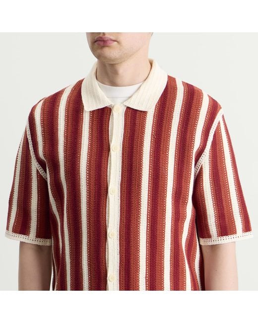 Wax London Red Porto Knit Stripe Shirt for men