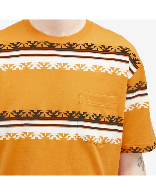 Beams Plus Yellow Jacquard Stripe Pocket T-Shirt for men