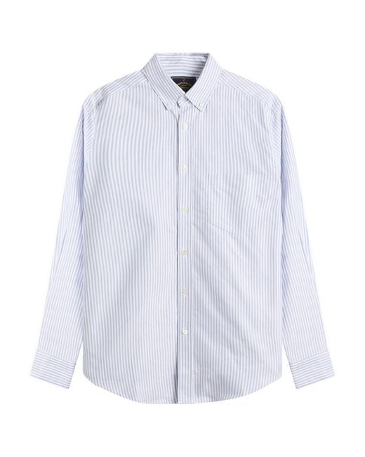 Portuguese Flannel Blue Belavista Stripe Button Down Oxford Shirt for men