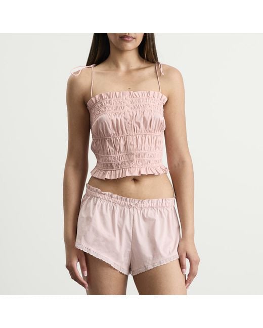 Skims Pink Poplin Ruffle Cami