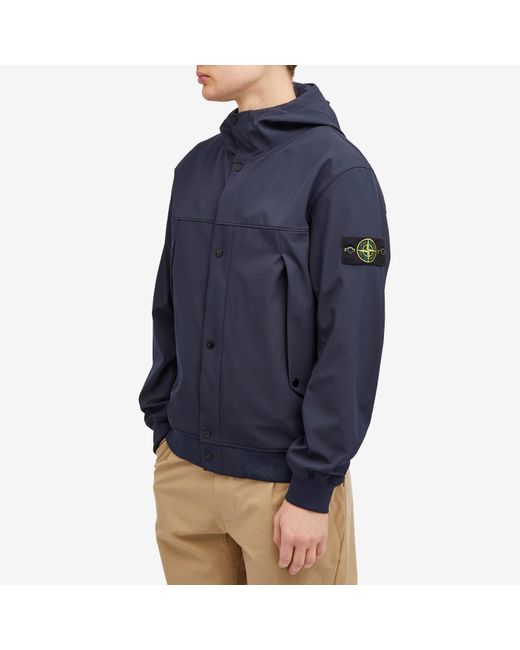Stone Island Blue Soft Shell-R Hooded Jacket for men