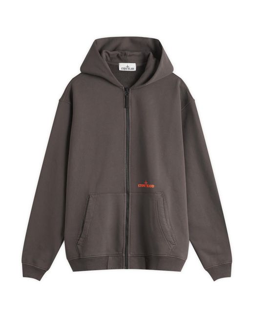 Stone Island Gray Fingerprint Logo Zip Hoodie for men