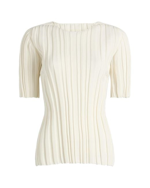 Pleats Please Issey Miyake Rib Knit T-Shirt in Natural | Lyst