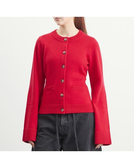 GOOD AMERICAN Red Button Front Knit Cardigan