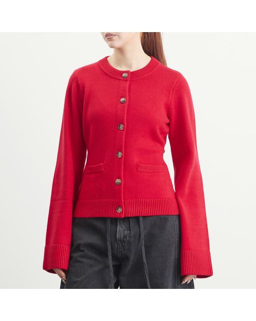 GOOD AMERICAN Red Button Front Knit Cardigan