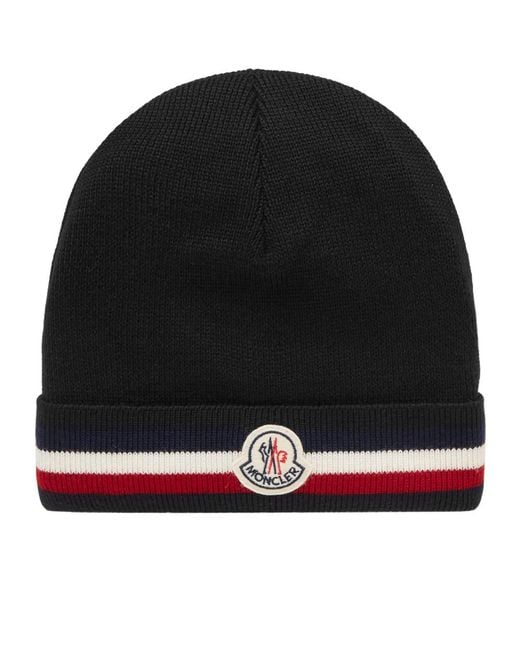 Moncler Berretto Tricolour Stripe Beanie in Black for Men | Lyst UK