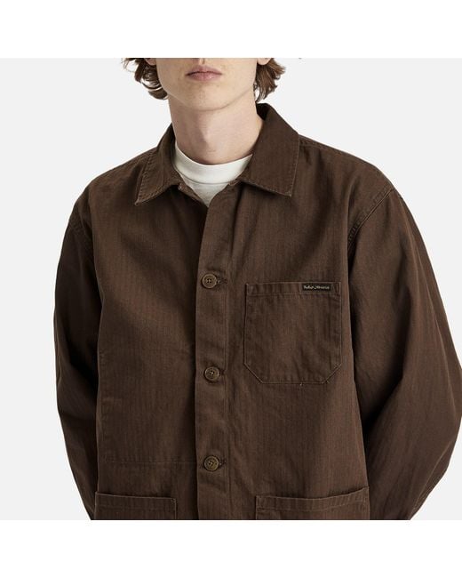 Nudie Jeans Brown Buddy Herringbone Chore Jacket for men