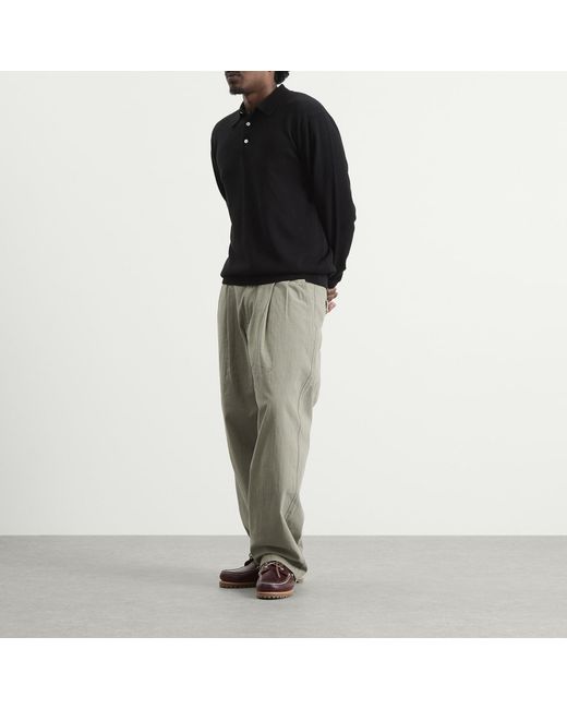 Beams Plus Black 12G Knit Long Sleeve Polo for men
