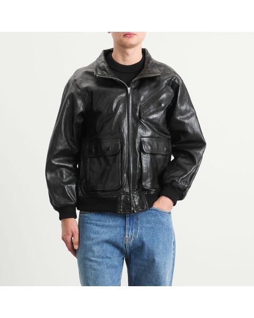 Auralee Black Lamb Leather Zip Blouson for men