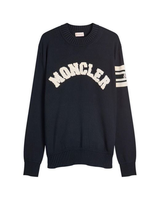 Moncler Blue Logo Crew Neck Cotton Knitwear for men