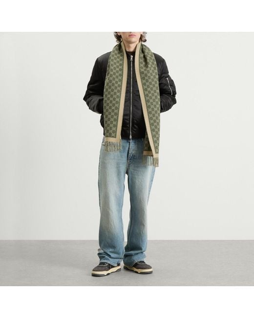 Gucci Green Allover Gg Scarf for men