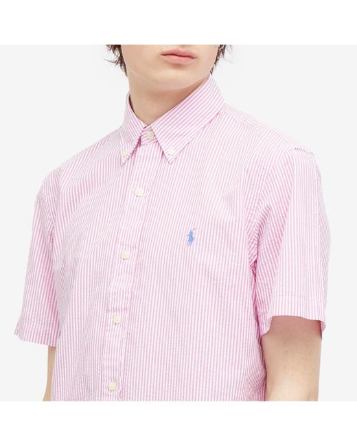 Polo Ralph Lauren Pink Stripe Seersucker Short Sleeve Shirt for men