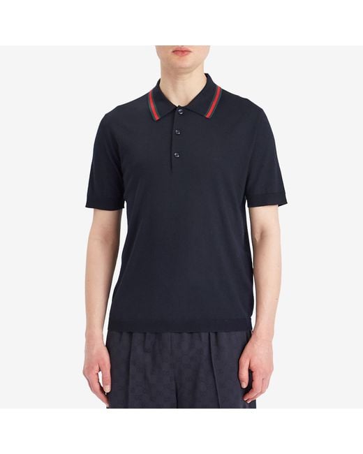 Gucci Blue Fine Gauge Wool Short Sleeve Polo Shirt for men