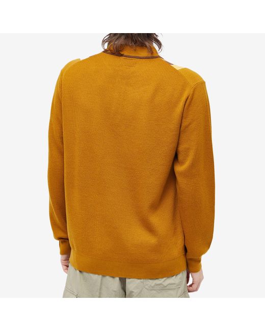 Beams Plus Orange Stripe Knit Long Sleeve Polo Shirt for men